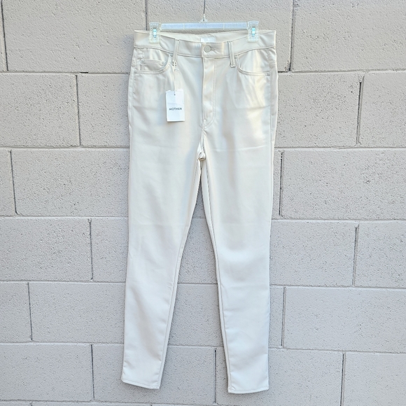 MOTHER | Faux Leather The Super Swooner in Wax On, Wax Off Egret Size 30 NEW - Picture 2 of 14
